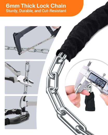 Sportneer Bike Lock: 5 Digit Combination High Security Anti Theft Bike Chain Lock - 3.2/3.6/4ft Heavy Duty Keyless Bicycle Lock for Bike