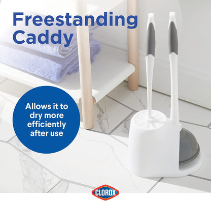 Clorox Toilet Plunger and Bowl Brush Combo with Caddy, 6.75 x 7 x 19.5 in, White/Gray