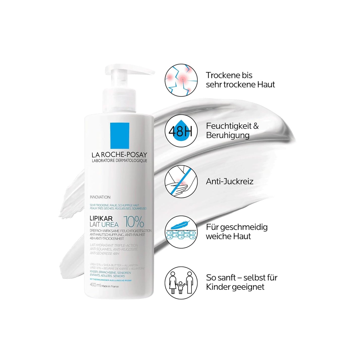 La Roche-Posay Lipikar Urea 10% Roughness Smoothing Lotion, Body Lotion For Dry Skin With 10% Urea + Shea Butter +