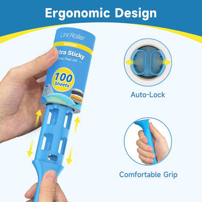 Swihauk 600 Sheets Extra Sticky Lint Rollers for Pet Hair, Easy Spiral Tear Lint Roller for Clothes with Ergonomic