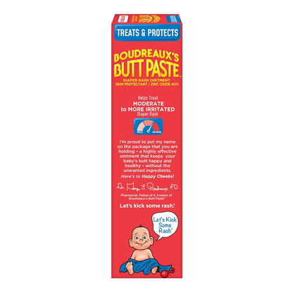Boudreauxs Butt Paste Max Strength Diaper Rash Cream for Baby, Ointment With Zinc Oxide, 4 oz Tube