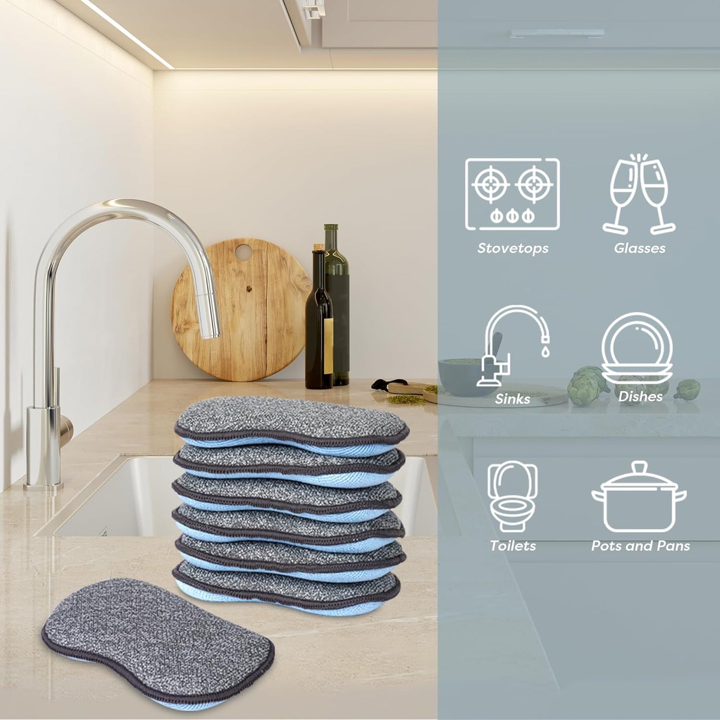 Multi-Purpose Sponges Kitchen by Scrub-it - Non-Scratch Microfiber sponges for