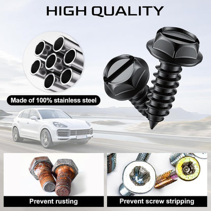 LivTee Rustproof License Plate Screws for Securing License Plates Frames and Covers on Cars and