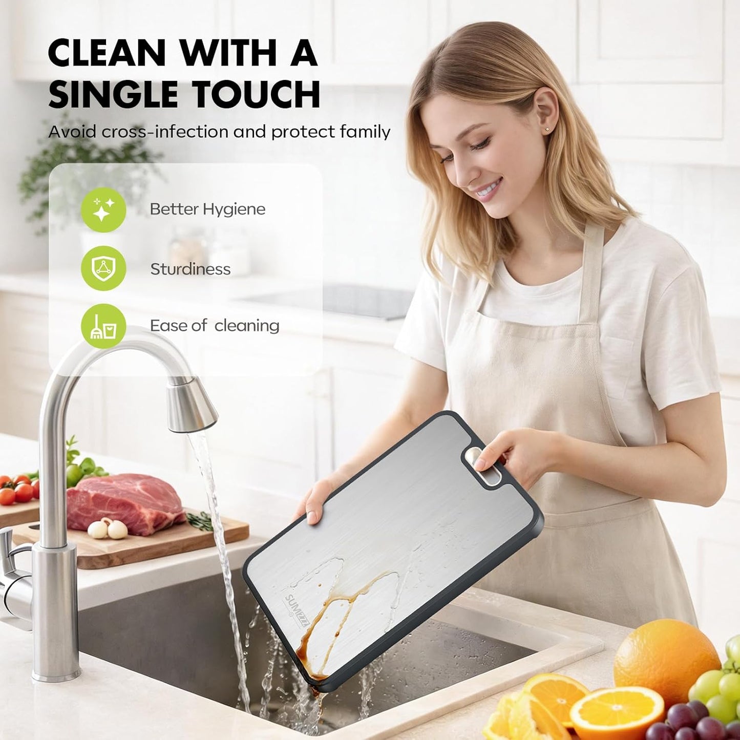 Sumzzz Titanium Cutting Board for Kitchen, Non Toxic 2-in-1 Cutting Board Double Sided Food Grade Pure