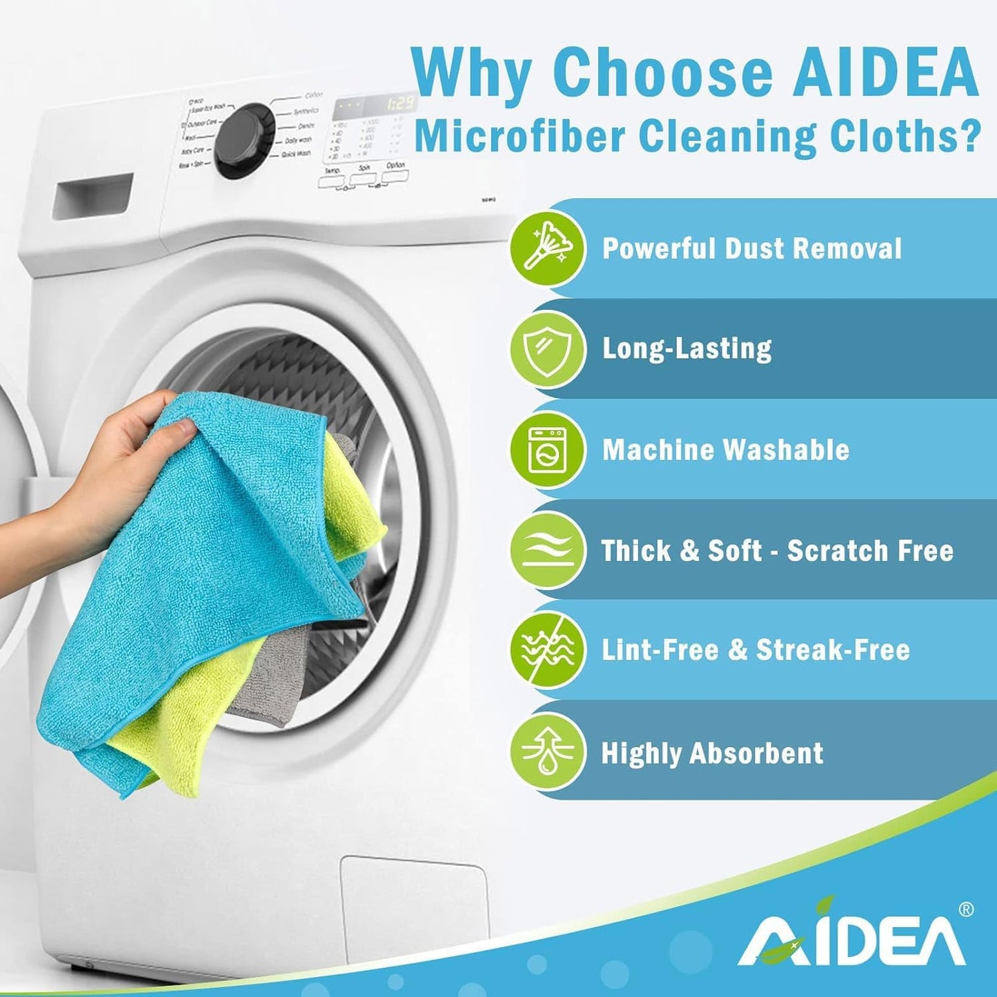 AIDEA Microfiber Cleaning Cloth-50PK, Soft Microfiber Towels for Cars, Absorbent Cleaning Rags, Lint-Free Streak-Free Wash Cloths for House