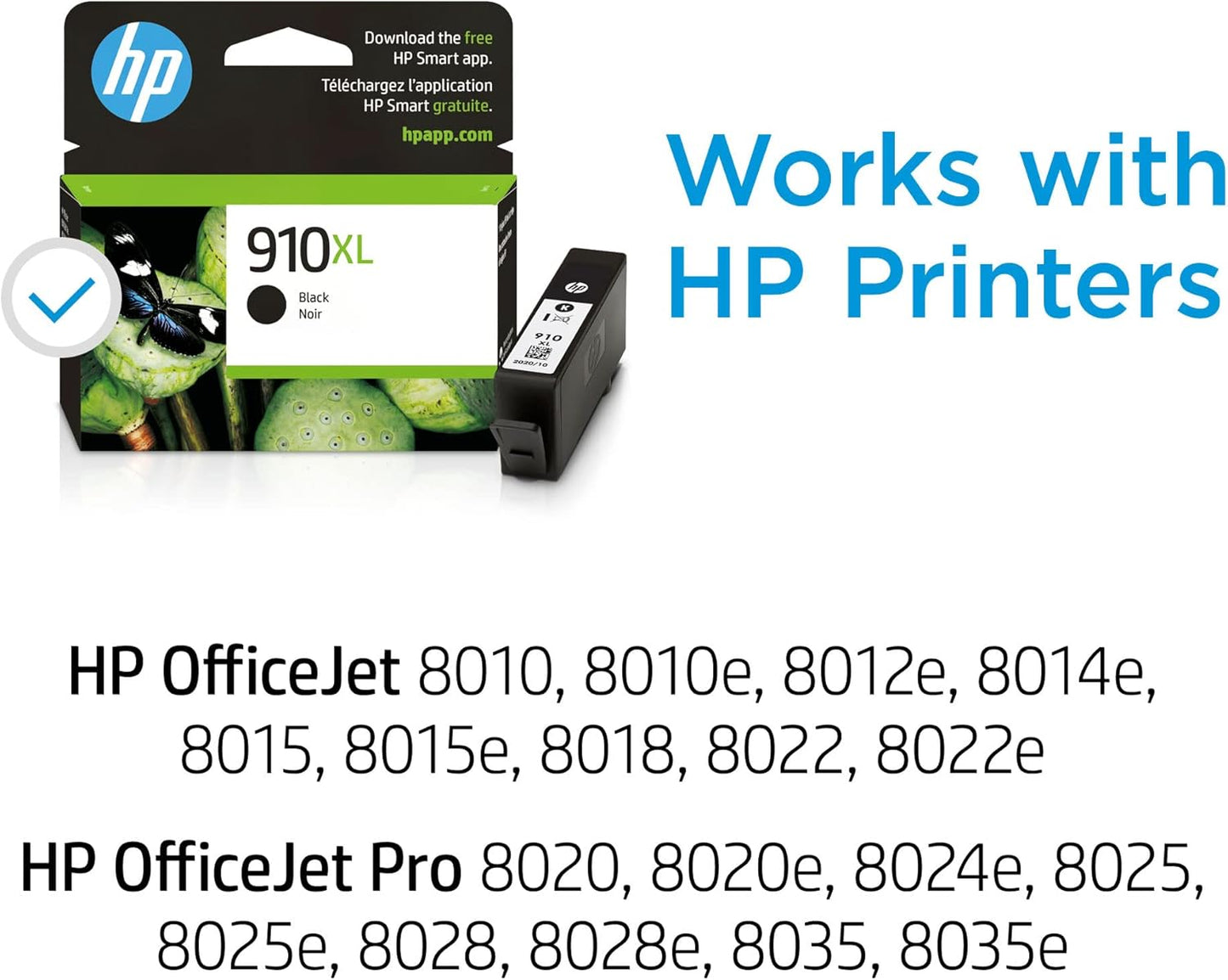 HP 910XL Black High-Yield Ink Cartridge, Works with OfficeJet 8010, 8020 Series, OfficeJet Pro 8020, 8030 Series, Eligible for Instant Ink