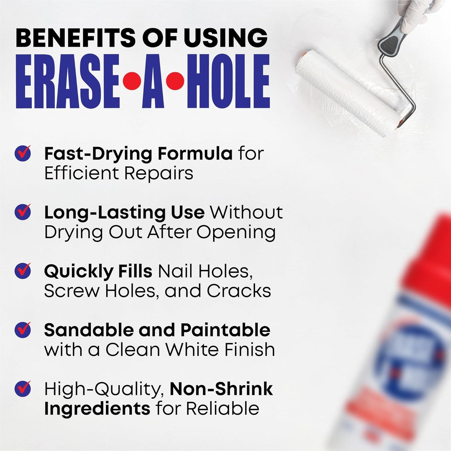 Erase-A-Hole Wall Repair Stick Quick-Dry Nail & Screw Hole Filler for Drywall, Wood & Plaster No Sand Spackle Alternative, Paintable Putty, 4.5 oz