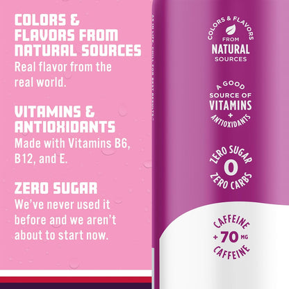 Sparkling Ice Caffeine Black Raspberry Sparkling Water with Caffeine, Zero Sugar, with Antioxidants and Vitamins,16 fl oz Cans (2)