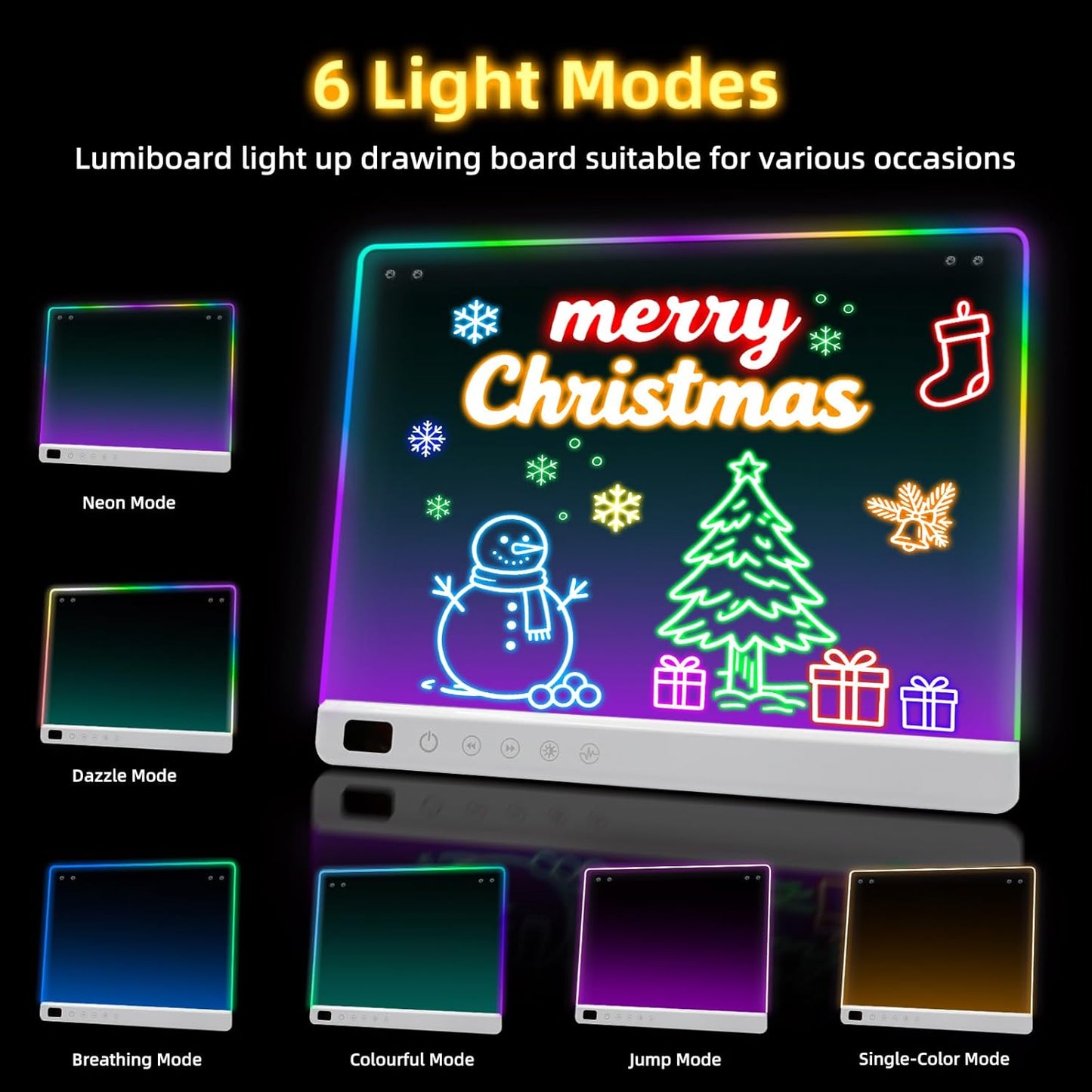 Led Drawing Board with 13 Light Effects, 16" Rechargeable Glow Doodle LED Note Board with