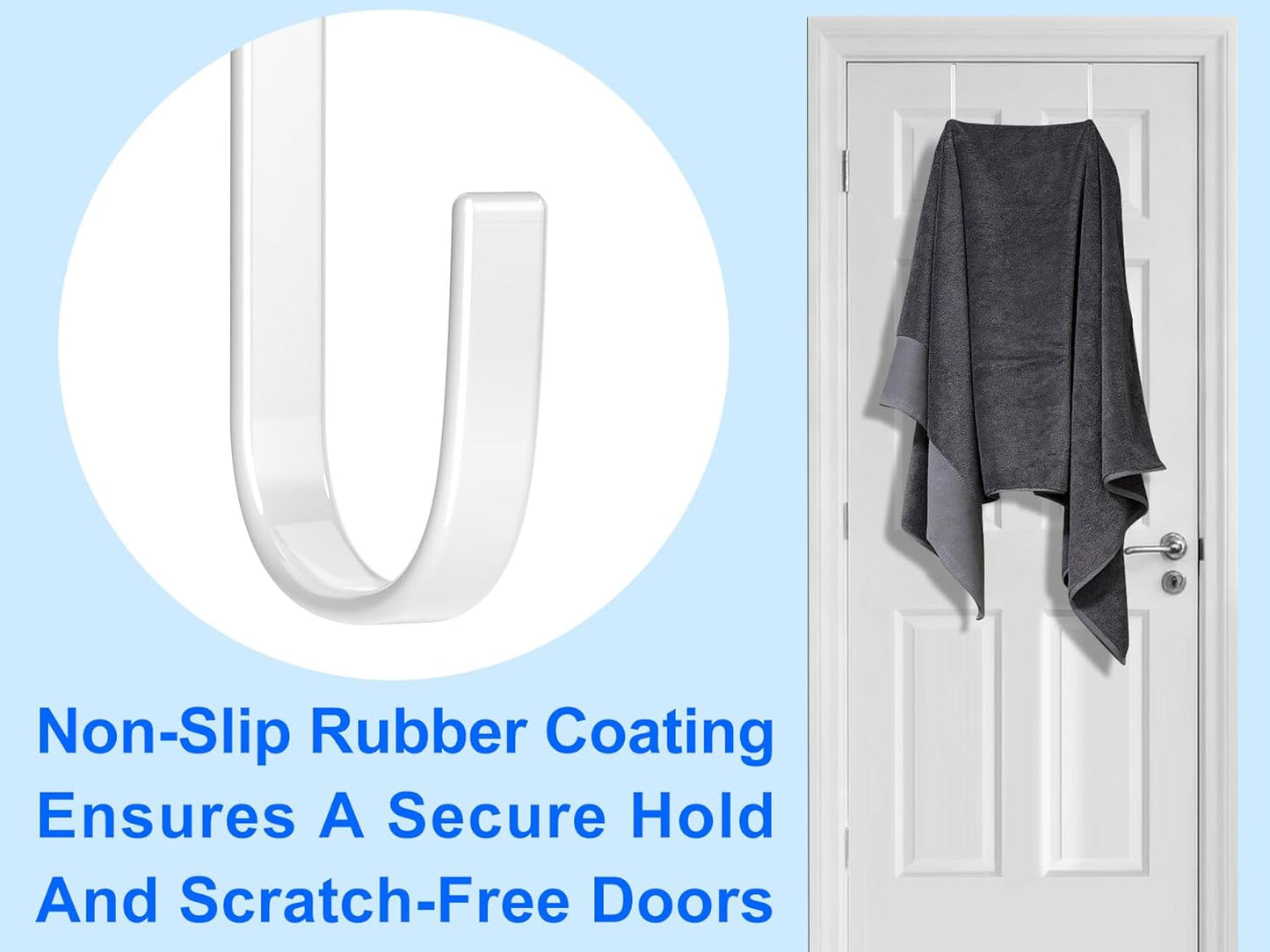 Mars-Rock Over the Door Hooks 4Pcs L=5.5" Fit 1 3/8" Door Steel with White Rubber Coating Hanging Towel Robe Clothing Hanger for Bathroom Room Wreath