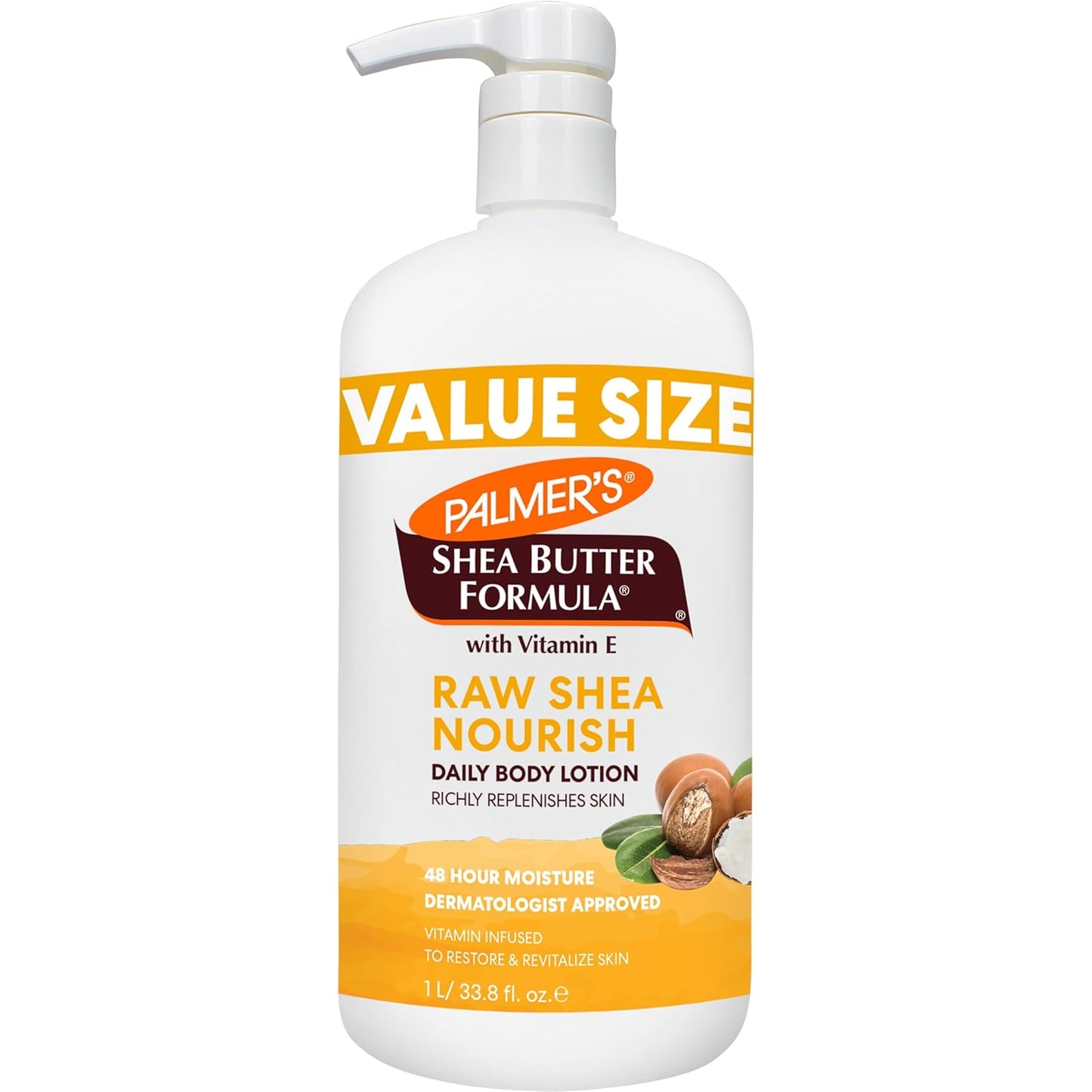Palmer's Shea Formula Raw Shea Body Lotion for Dry Skin, Hand & Body Moisturizer, Value Size Pump Bottle, 33.8 Ounces