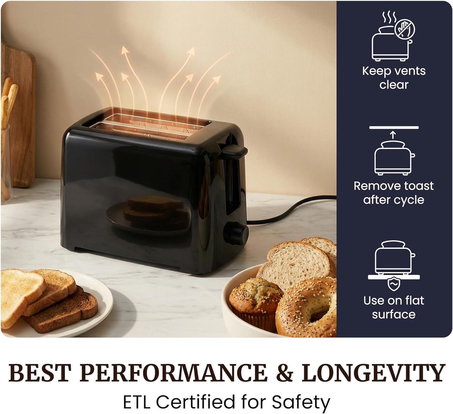 Elite Gourmet 2-Slice Cool Touch Toaster 6 Browning Levels, Extra Wide 1.25 Slots for Bagels & Thick Bread, Cancel Function, Compact, ETL