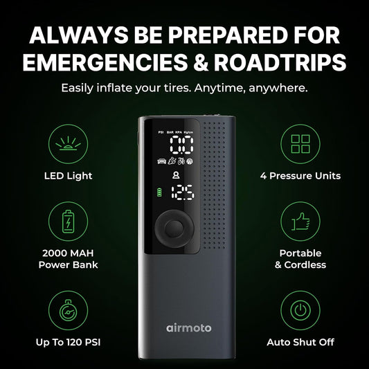 Airmoto Tire Inflator Portable Air Compressor - Air Pump For Car Tires with Digital Pressure