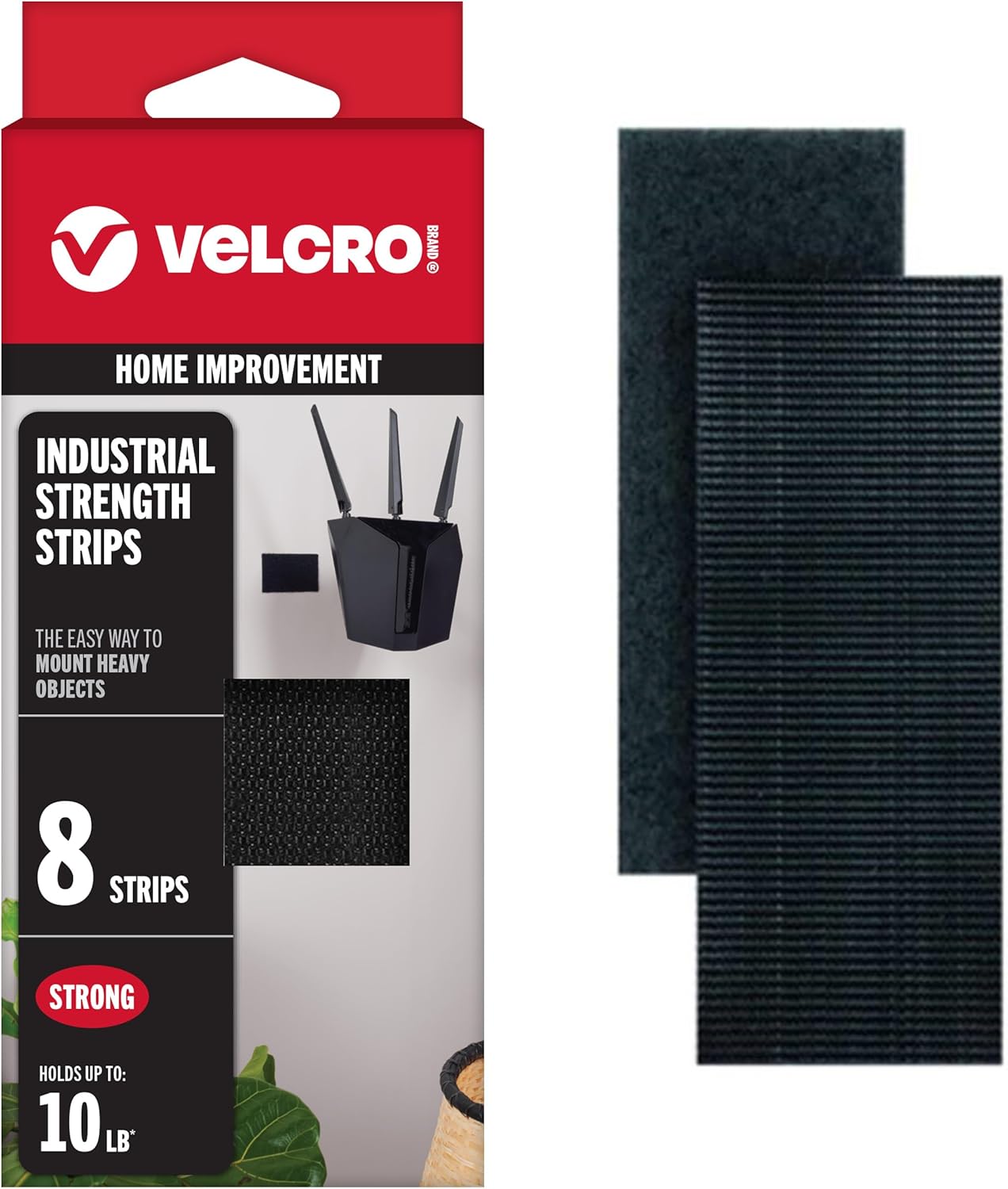 VELCRO Brand Heavy Duty Fasteners, 4x2 Inch Strips with Adhesive 8 Sets, Holds 10 lbs, Black Industrial Strength Stick On