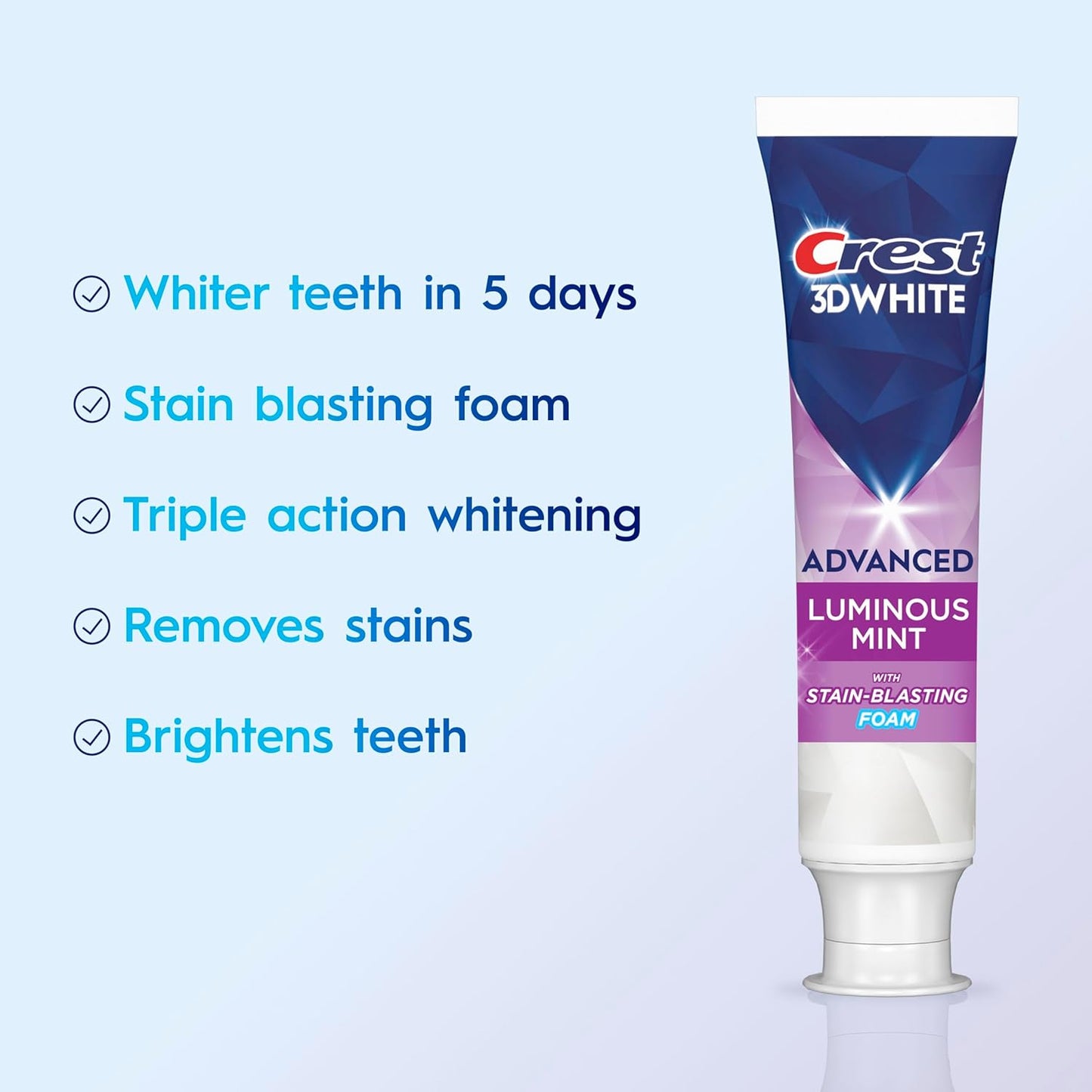 Crest 3D White Advanced Luminous Mint Teeth Whitening Toothpaste, Crest Toothpaste, 3.7 oz Pack of 4 - Helps Remove Surface Stains, Whitens