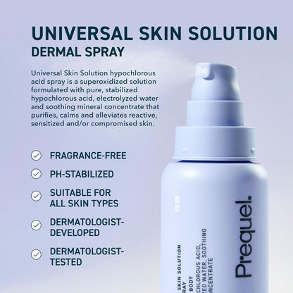 Prequel Skin Universal Skin Solution Hypochlorous Acid Spray for Face and Body. Fine Mist HOCL Facial Cleanser and Dermal Spray with Minerals &