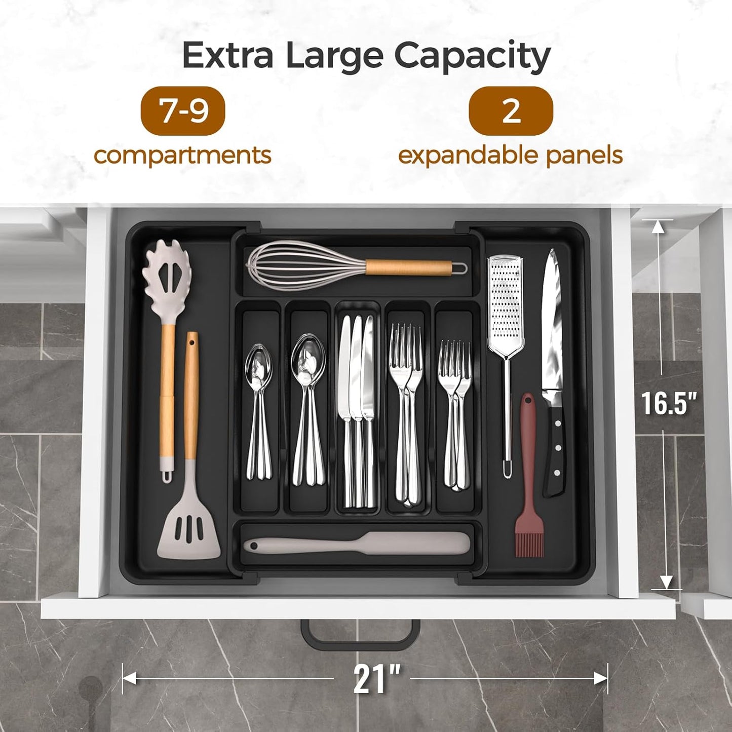 ukeetap Extra Large Expandable Silverware Organizer, BPA-Free Food-Safe Cutlery Flatware Organizer, Kitchen Utensil Drawer