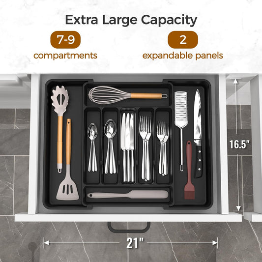 ukeetap Extra Large Expandable Silverware Organizer, BPA-Free Food-Safe Cutlery Flatware Organizer, Kitchen Utensil Drawer