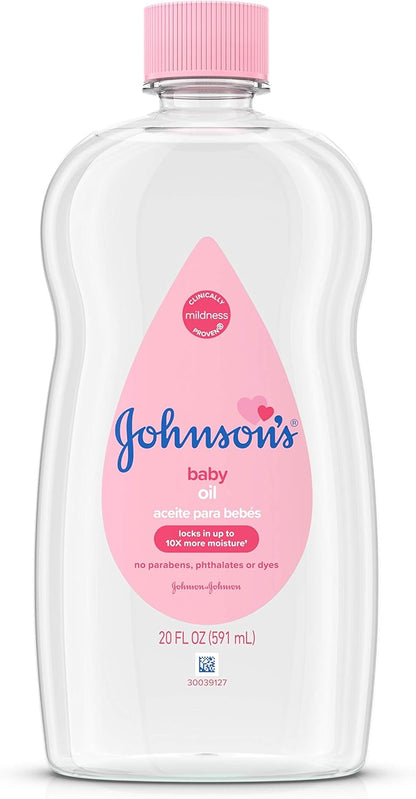 Johnson's Baby Oil, Pure Mineral Oil to help Prevent Moisture Loss for Baby, Kids & Adults, Gentle & Soothing Baby Massage Oil for Dry Skin