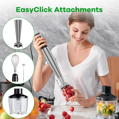 Turelar Immersion Blender Handheld Corded Hand Blenders Set 1100W, Trigger Variable Speed 5 in 1 Stick Emulsifier with