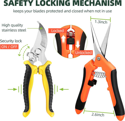 EWPJDK 3 Pack Garden Pruning Shears, Stainless Steel Shears, Gardening Shears, Scissors, Garden Clippers, Pruning