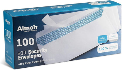 Aimoh Security Self Seal Envelopes 100 Qty |No Window, EnveGuard, 4 x 9", White, 24 LB, 100 Count