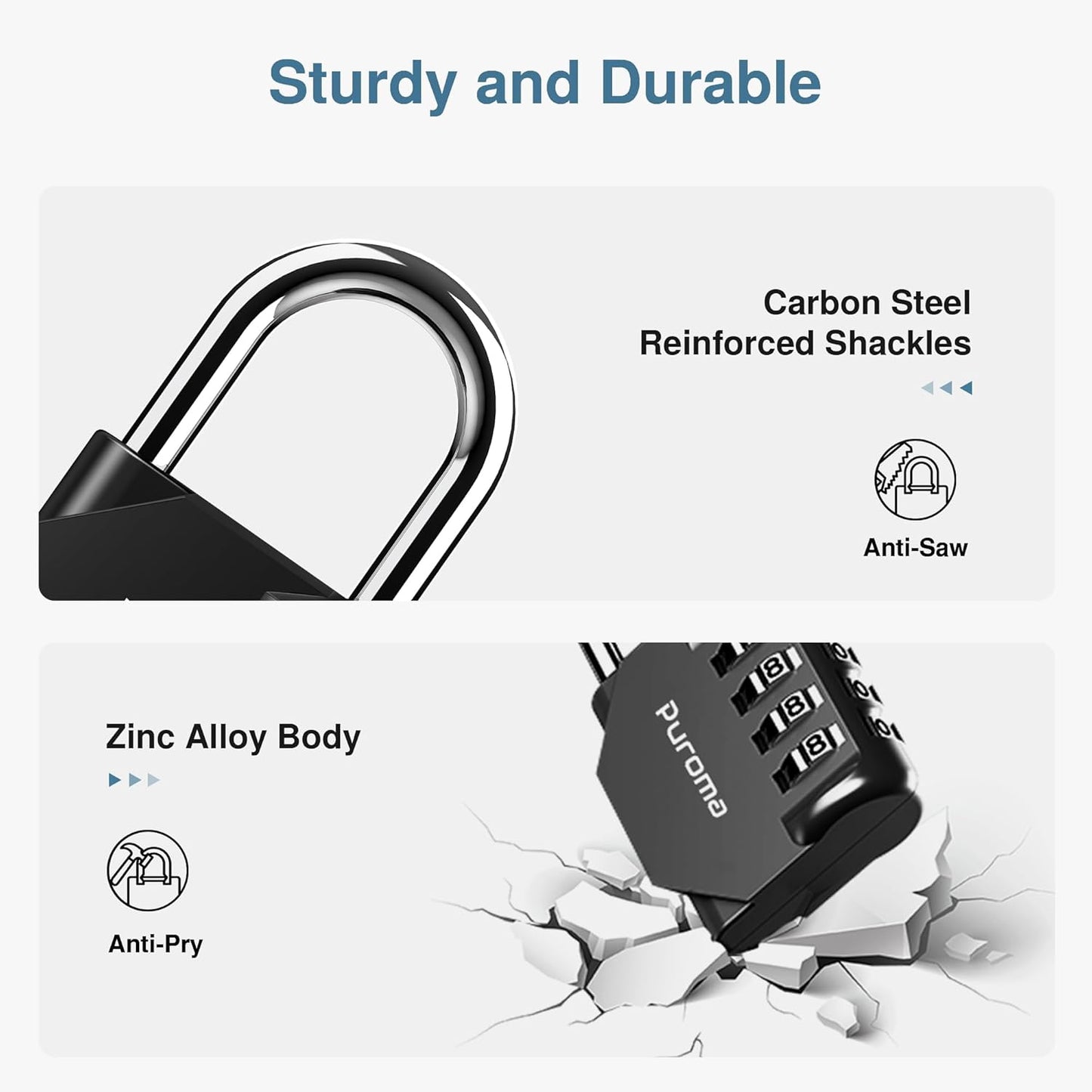 Puroma 2 Pack Combination Lock for Locker 4 Digit Outdoor Waterproof Padlock for School, Gym, Sports, Fence, Toolbox, Gate, Case