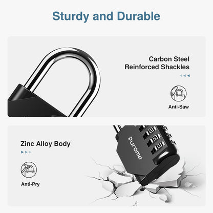 Puroma 2 Pack Combination Lock for Locker 4 Digit Outdoor Waterproof Padlock for School, Gym, Sports, Fence, Toolbox, Gate, Case