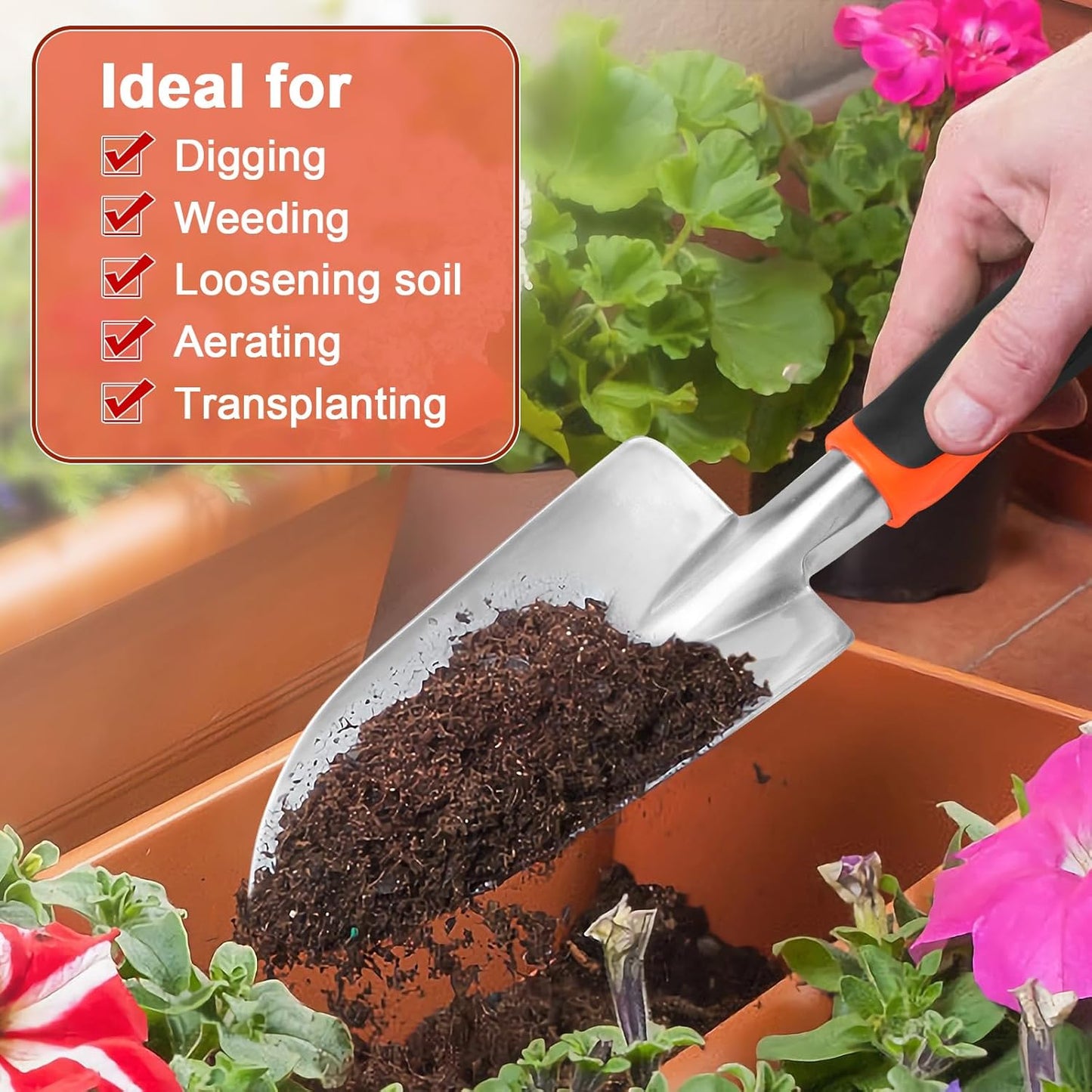 Garden Shovel Garden Hand Trowel, Heavy Duty Hand Shovel with Ergonomic Handle, Small Gardening Tools for