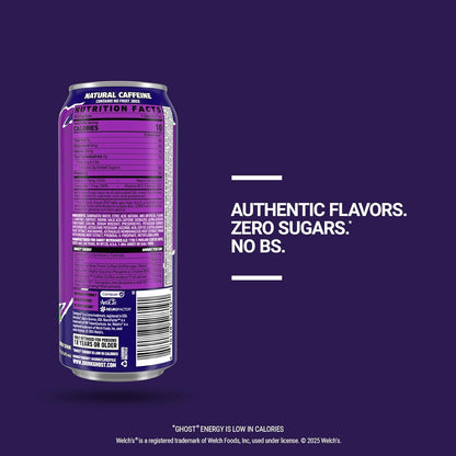 GHOST Energy Drink - 12-Pack, Welch's Grape, 16oz Cans - Energy & Focus & No Artificial Colors - 200mg of Natural