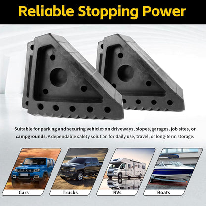 MaxxHaul Solid Rubber Wheel Chock 2-Pack, 8" x 4" x 6" Heavy-Duty Tire Stop, Non-Slip Traction Pads, Built-In Handle, All-Weather Vehicle Safety Block