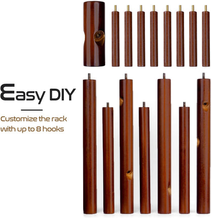 Solid Wooden Coat Rack Freestanding, New Zealand Pine Coat Tree with 8 Hooks & 3 Adjustable Sizes for Coats, Hats, Handbags and