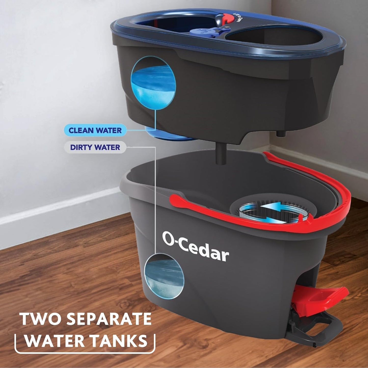 O-Cedar RinseClean Spin Mop & Bucket System, Clean with Water, Removes 99% of Bacteria