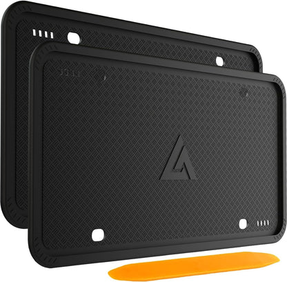 Aujen Silicone License Plate Frames Black, 2 Pack Car License Plate Frame, Universal US Black License Plate Holders Brackets