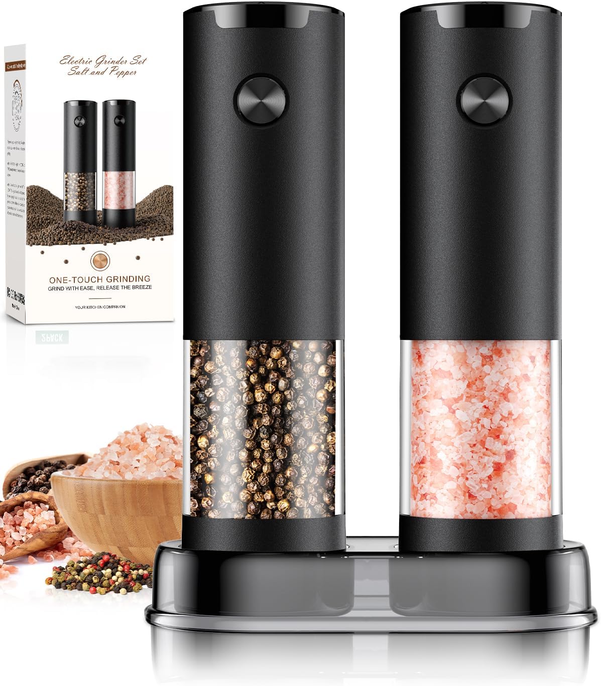 Electric Salt and Pepper Grinder Set Automatic Battery Pepper Mill Shakers Adjustable Coarseness Upgraded Larger Capacity with Led Home and Kitchen