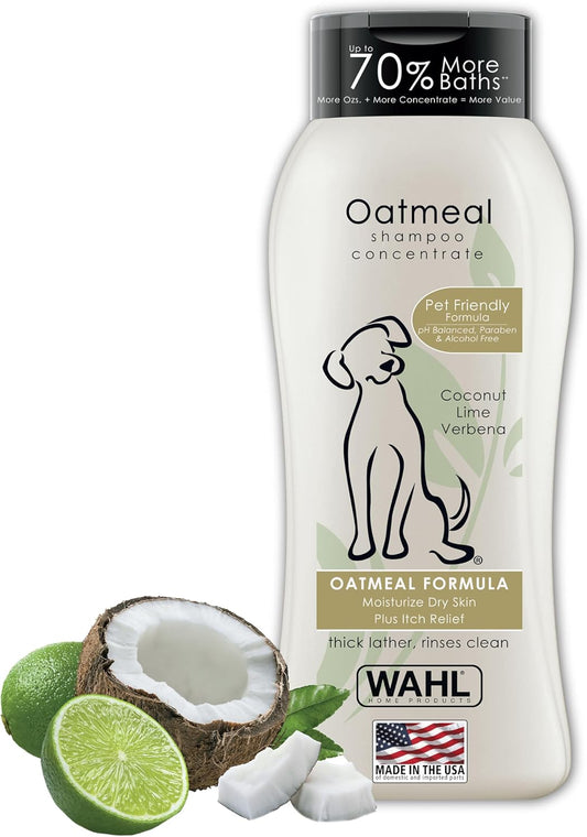 Wahl USA Dry Skin & Itch Relief Pet Shampoo for Dogs Oatmeal Formula with Coconut Lime Verbena Scent & Pet Friendly Formula, 24 Oz - Model 820004A