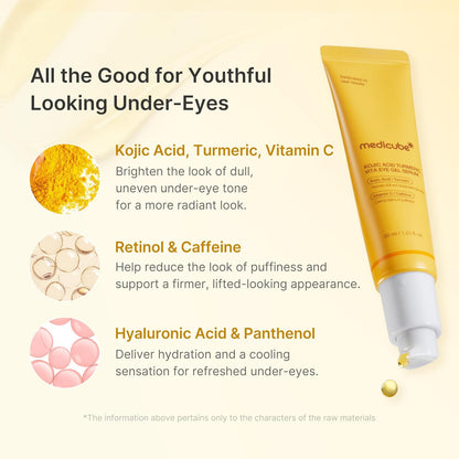 medicube Eye Serum with Kojic Acid Turmeric, All-Day Brightening Eye Gel Serum, Refreshing Eye Care with Vitamin C, Retinol &