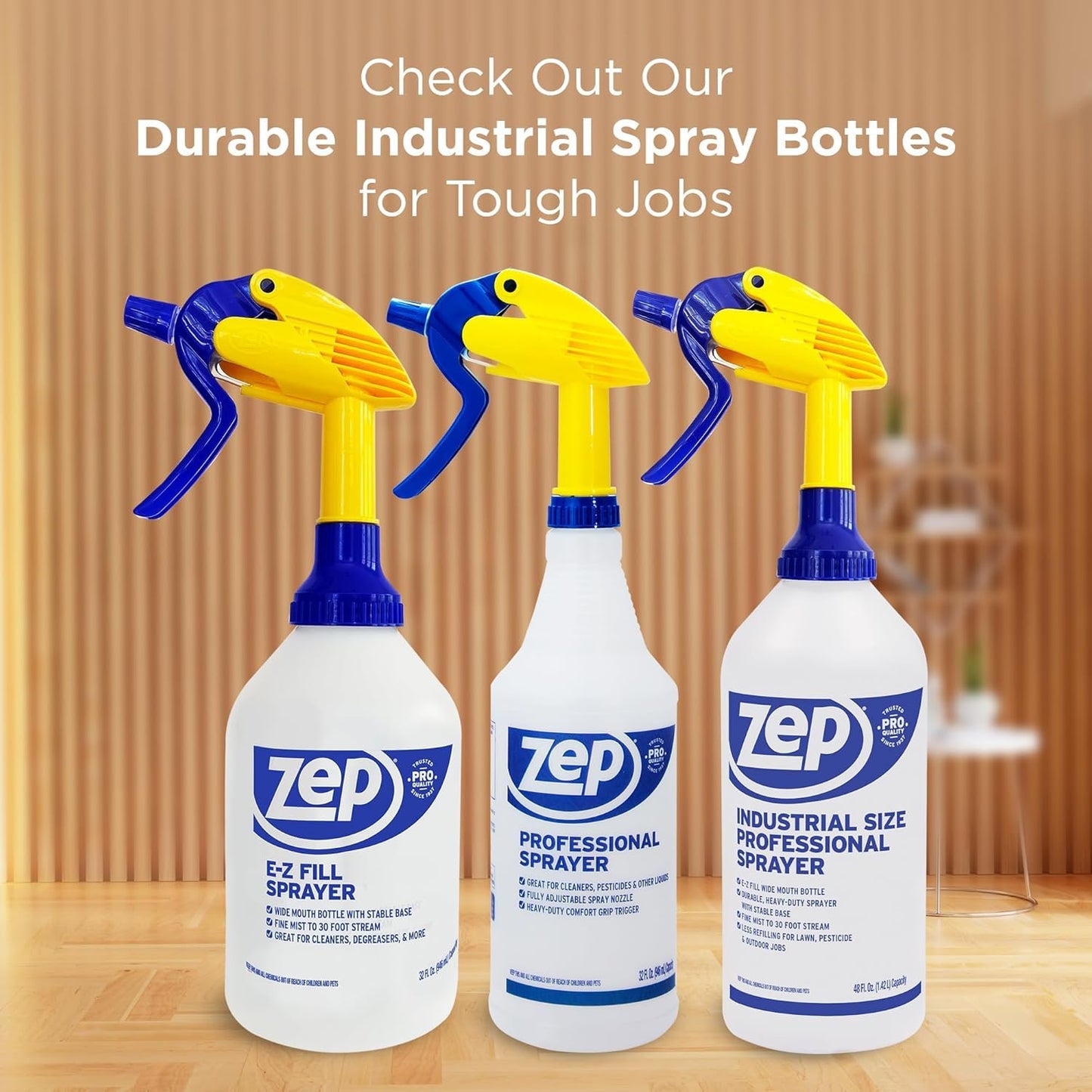 ZEP Professional Sprayer Bottle - 32 oz (Pack of 3) - HDPRO1 - Versatile Adjustable Nozzle Spray Bottles with a Fine Mist or Powerful