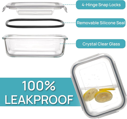 Vtopmart 5Pack 22oz Glass Storage Containers with Lids, Glass Meal Prep Food Container Sets with Snap Airtight Lids for Microwave