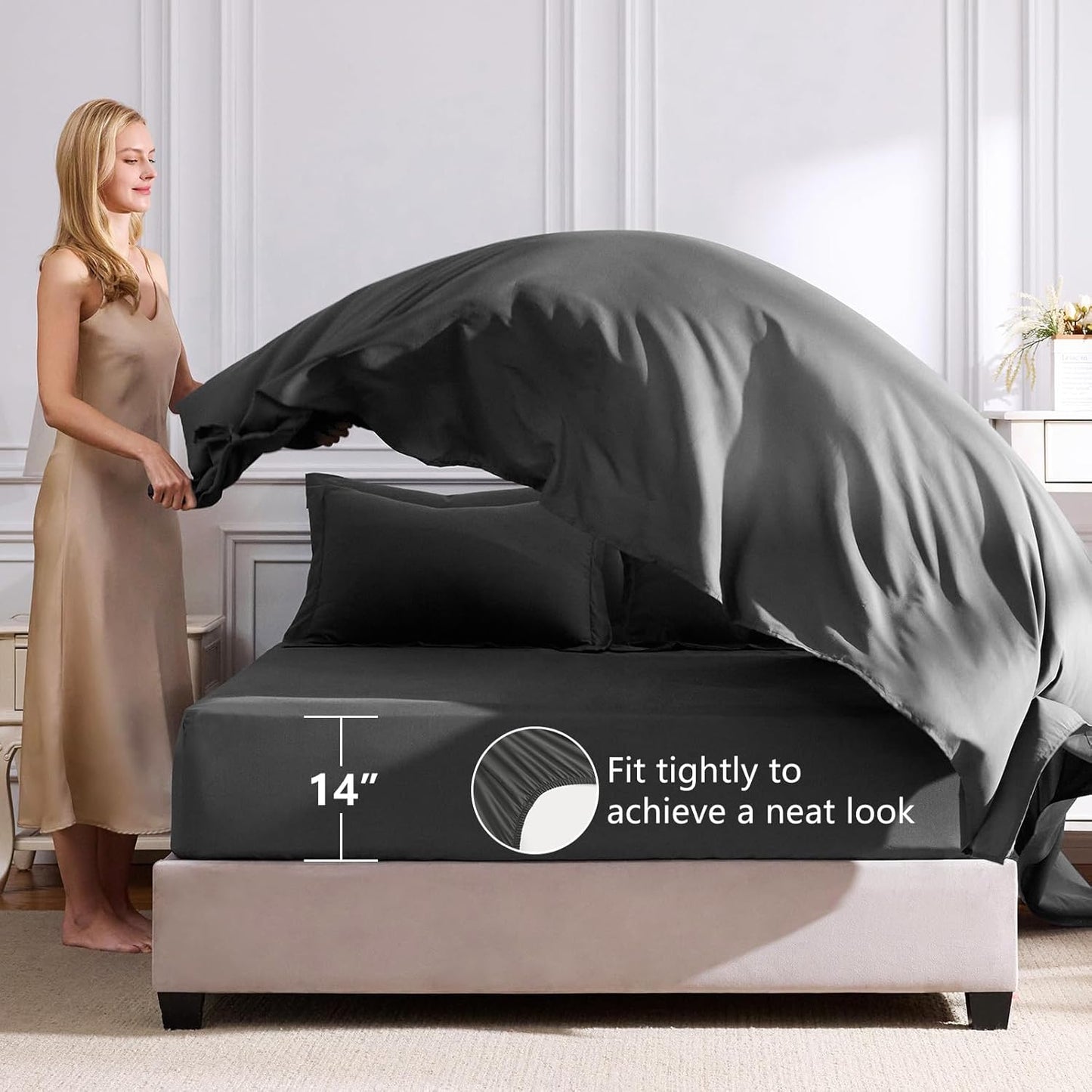 CozyLux Queen Comforter Set Dark Grey - Bed in a Bag Queen Size 7 Pieces, Luxury Soft Bed Set for All Seasons, Bedding Set with Comforter