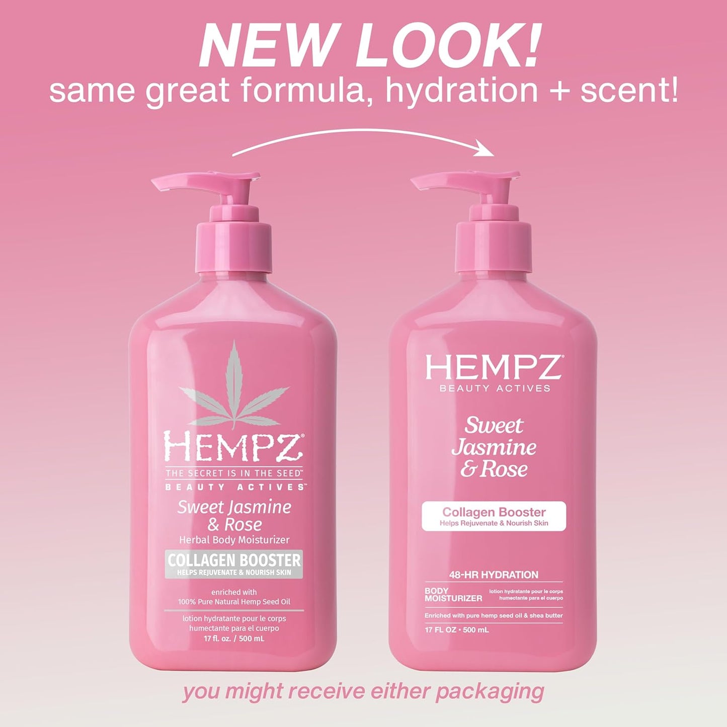 Hempz Sweet Jasmine & Rose Herbal Body Moisturizer for Women, 17 Fl. oz. - Moisturizing Lotion with 100% Pure Hemp Seed Oil
