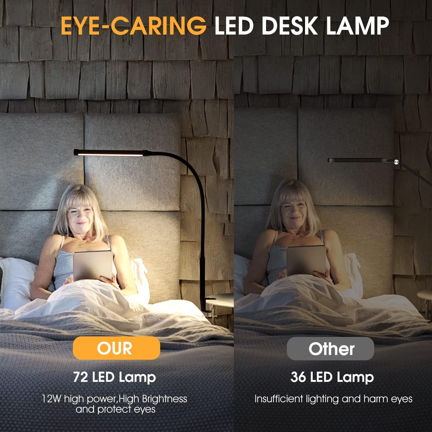 Voncerus LED Desk Lamp with Clamp, Eye-Caring Clip on Lights for Home Office, 3 Modes 10 Brightness, Long Flexible Goose-Neck
