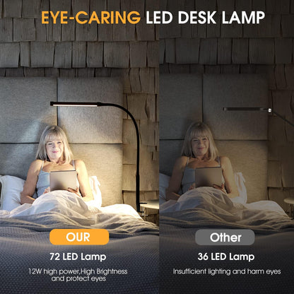 Voncerus LED Desk Lamp with Clamp, Eye-Caring Clip on Lights for Home Office, 3 Modes 10 Brightness, Long Flexible Goose-Neck
