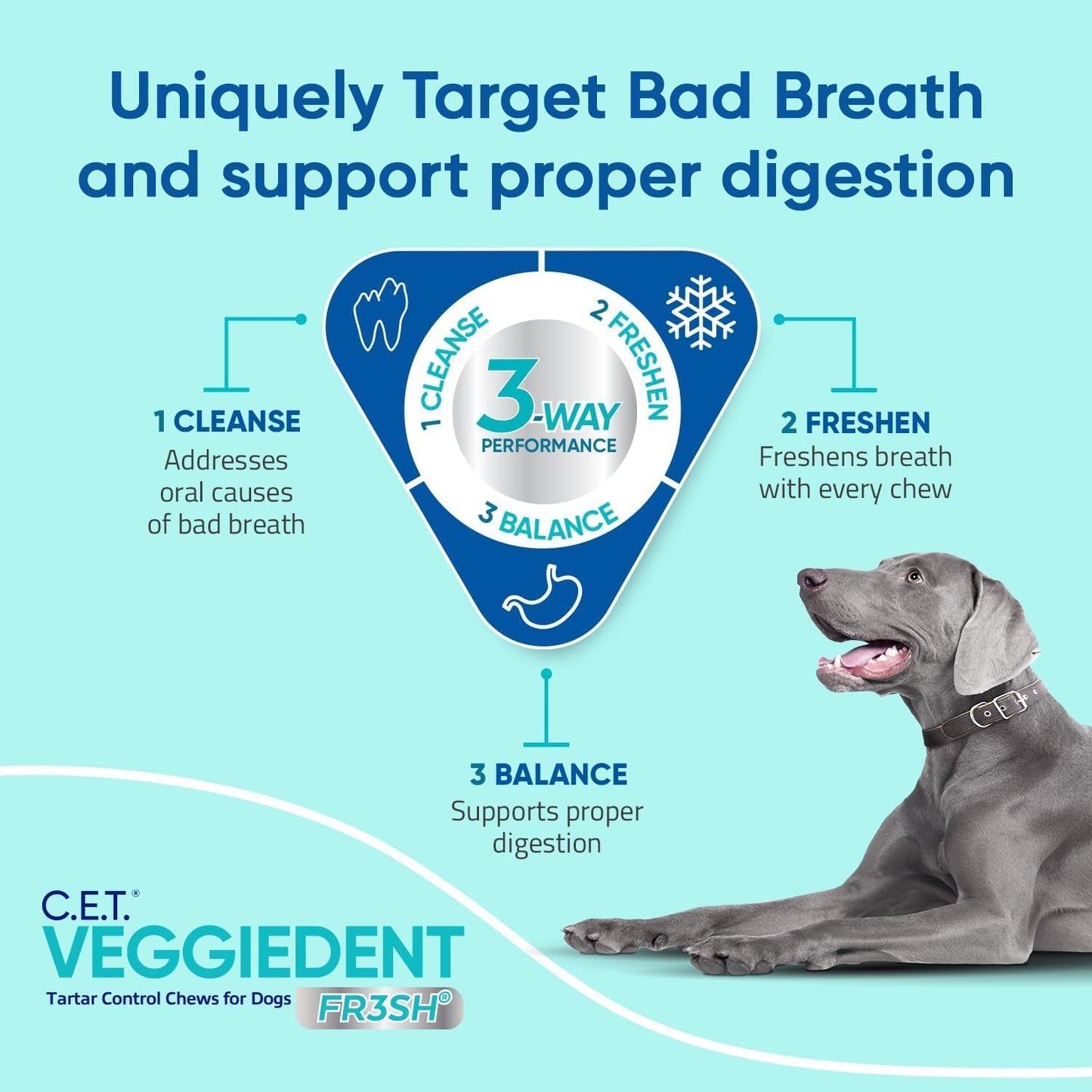 Virbac C.E.T. VEGGIEDENT FR3SH Tartar Control Chews for Dogs with digestive health support, VOHC Approved, Medium 22-66lbs