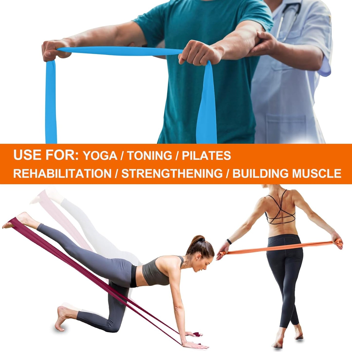 A AZURELIFE Resistance Bands,Professional Long Non-Latex Elastic Stretch Bands,Exercise Bands for Physical Therapy, Yoga, Pilates