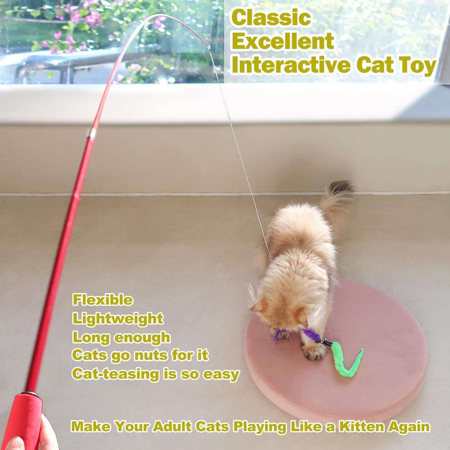MeoHui Cat Toys for Indoor Cats, Interactive Cat Toy 2PCS Retractable Wand Toy and 9PCS Cat Feather Toys