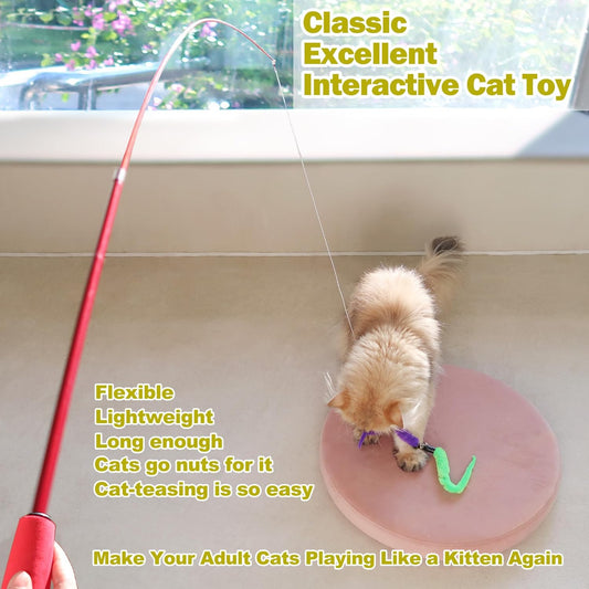 MeoHui Cat Toys for Indoor Cats, Interactive Cat Toy 2PCS Retractable Wand Toy and 9PCS Cat Feather Toys