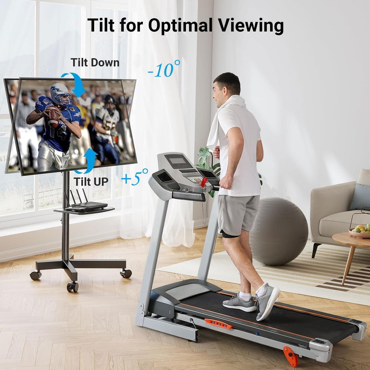 PERLESMITH Rolling TV Stand, Mobile TV Stand for 23-60 Inch LCD LED TVs, Tilt TV Stand Wheels Holds up to
