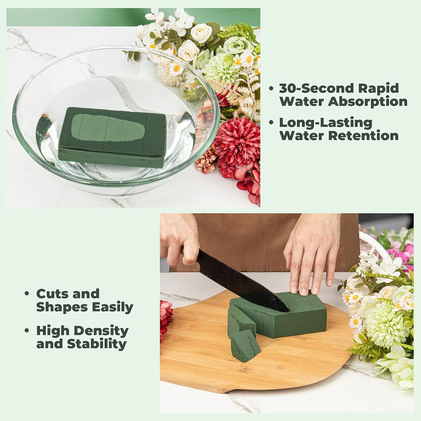 Upgraded 6 Pack Floral Flower Foam Blocks, Green Plant Foam for Flower