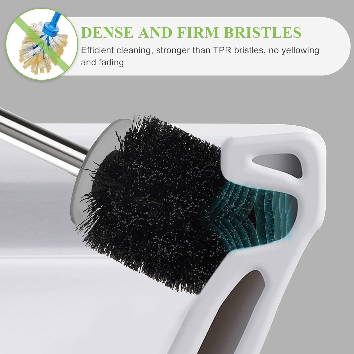 AONEZ Compact Toilet Brush & Holder, Stainless Steel Handle, Space Saving for Storage, Deep Cleaning, Drip-Proof, Easy to Assemble, Nylon